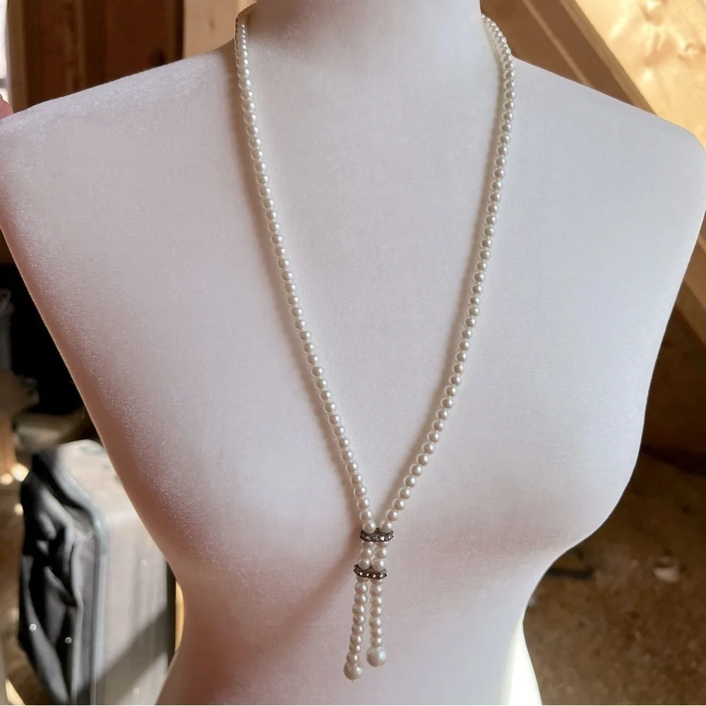 Vintage Pearl drop pendant style bolero necklace rhinestones 16